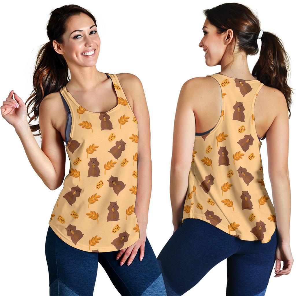 Hamster Eating Pattern Print Racerback Tank Tops-grizzshop