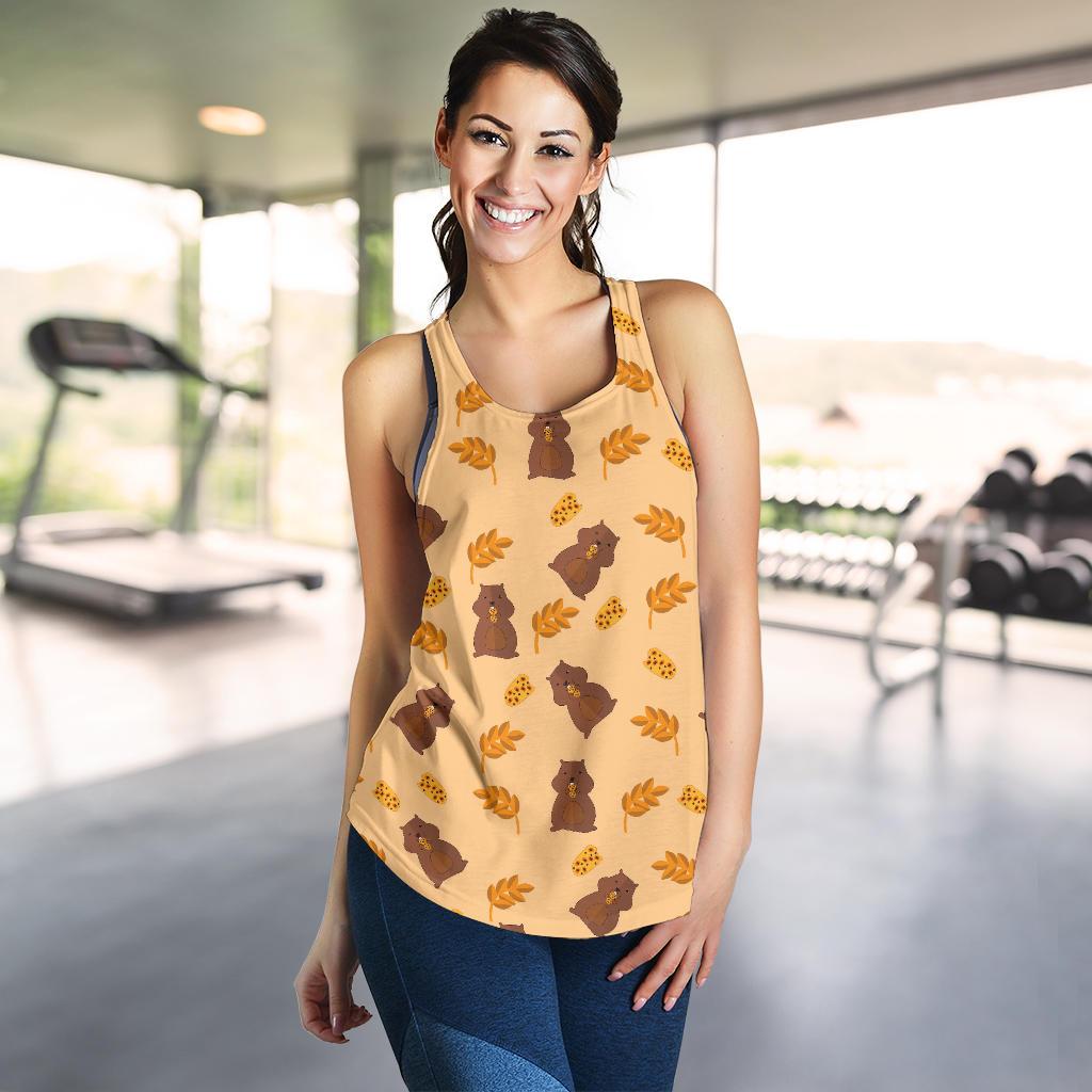Hamster Eating Pattern Print Racerback Tank Tops-grizzshop