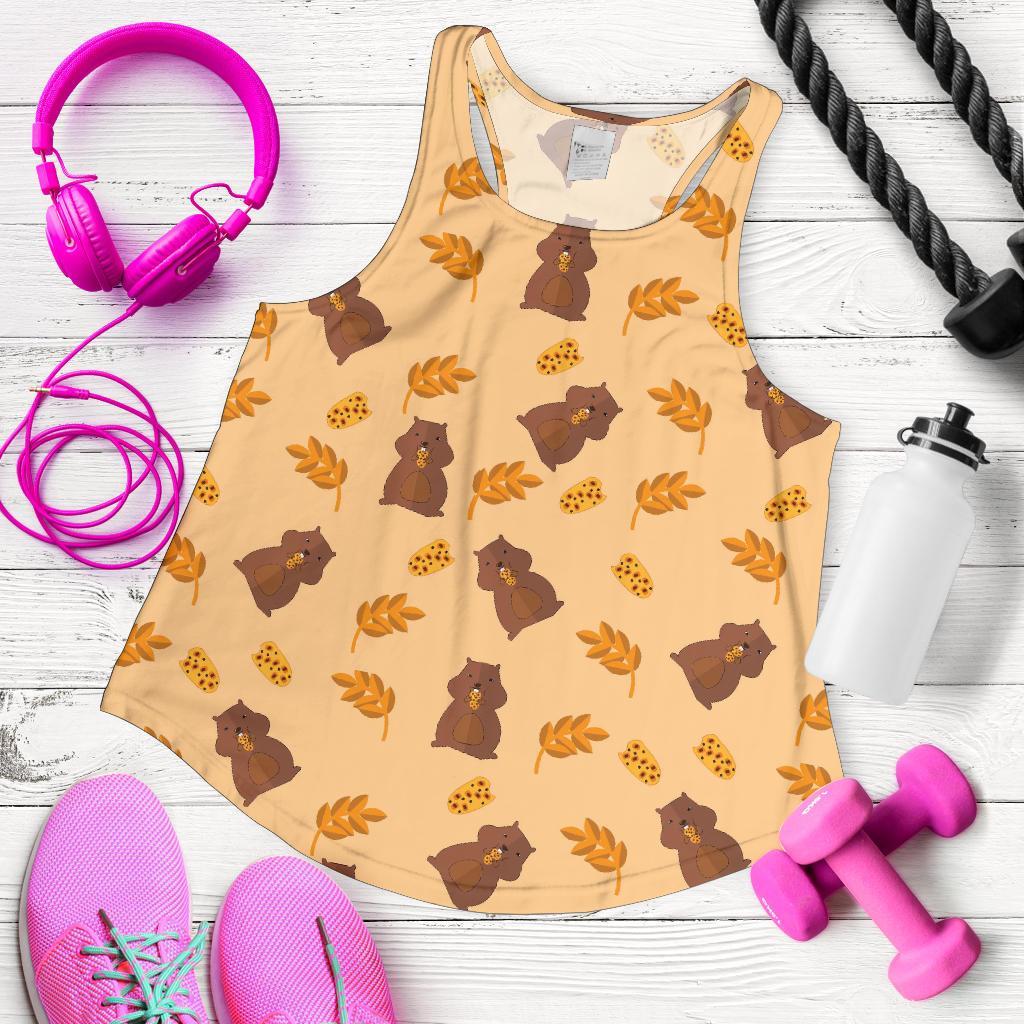 Hamster Eating Pattern Print Racerback Tank Tops-grizzshop