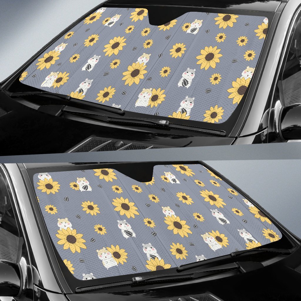 Hamster Sunflower Pattern Print Car Sun Shade-grizzshop