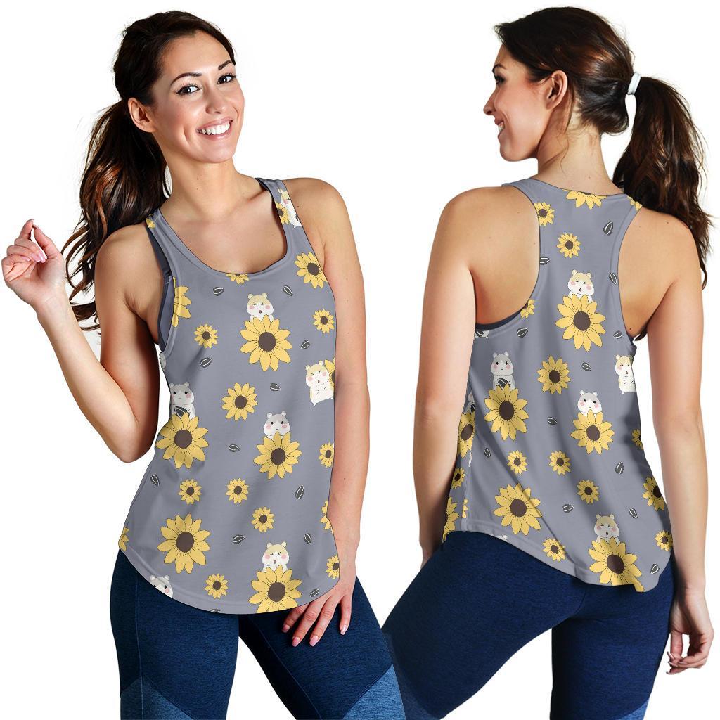 Hamster Sunflower Pattern Print Racerback Tank Tops-grizzshop