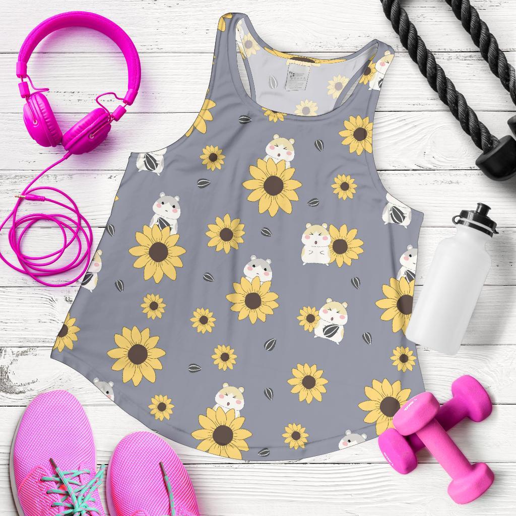 Hamster Sunflower Pattern Print Racerback Tank Tops-grizzshop