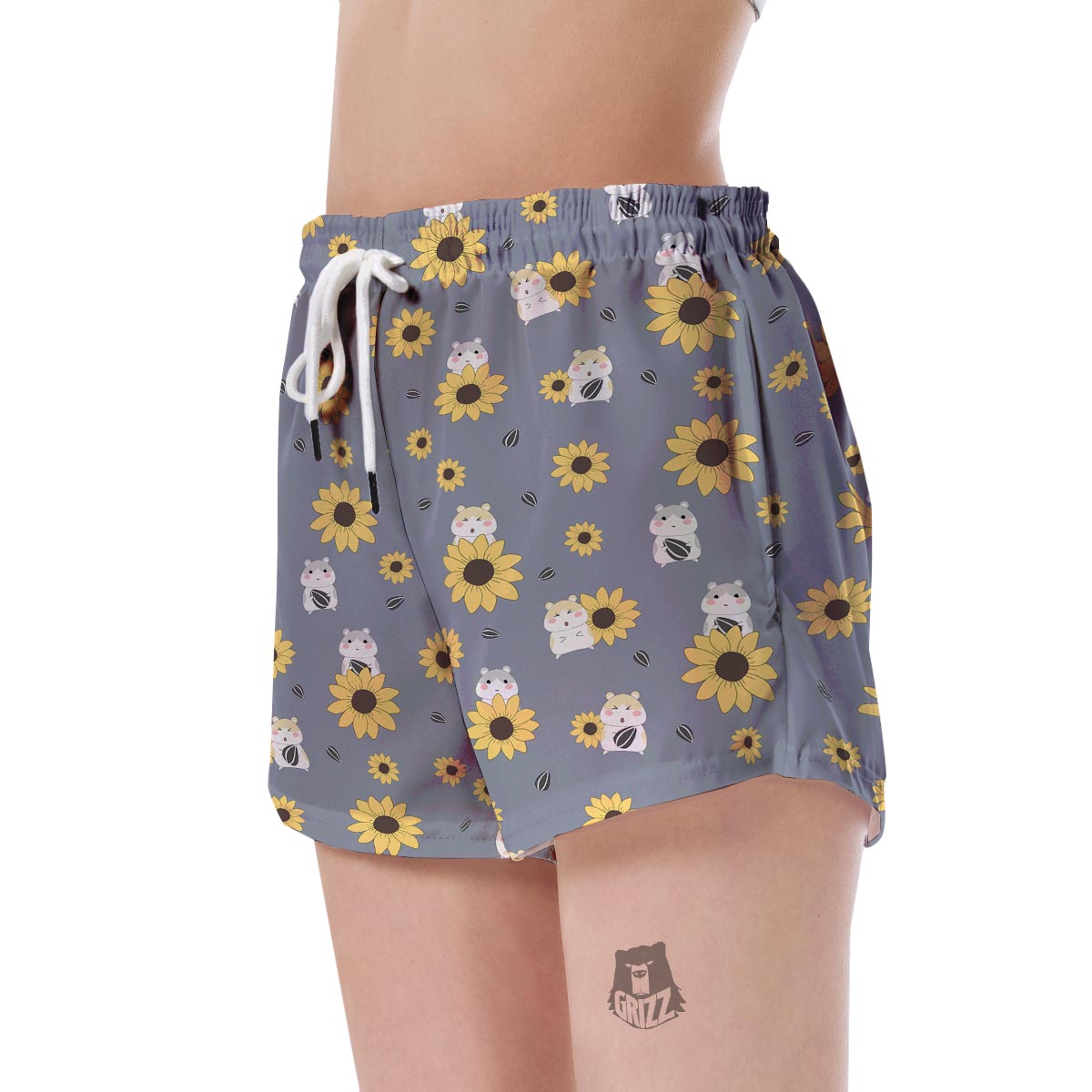 Hamster Sunflower Pattern Print Women's Shorts-grizzshop