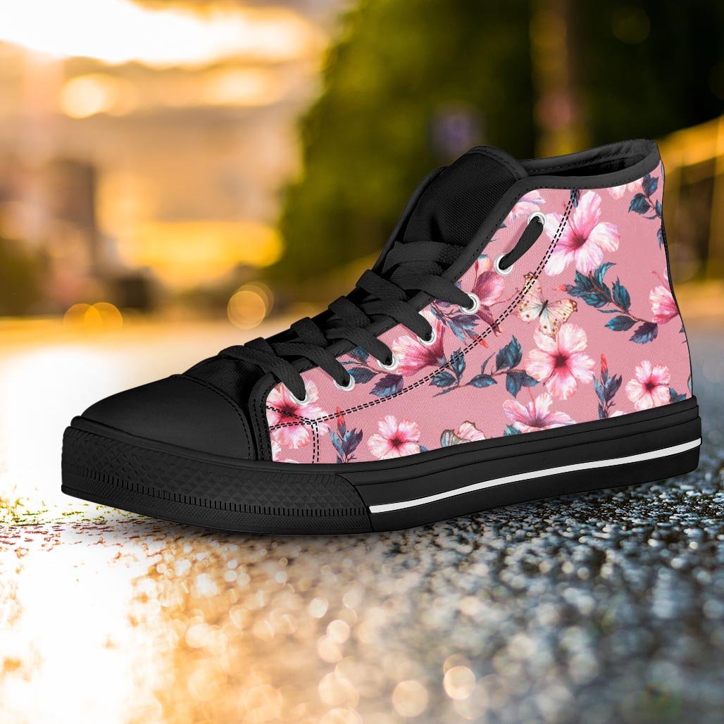 Hand Drawn Hibiscus Print Women's High Top Shoes-grizzshop