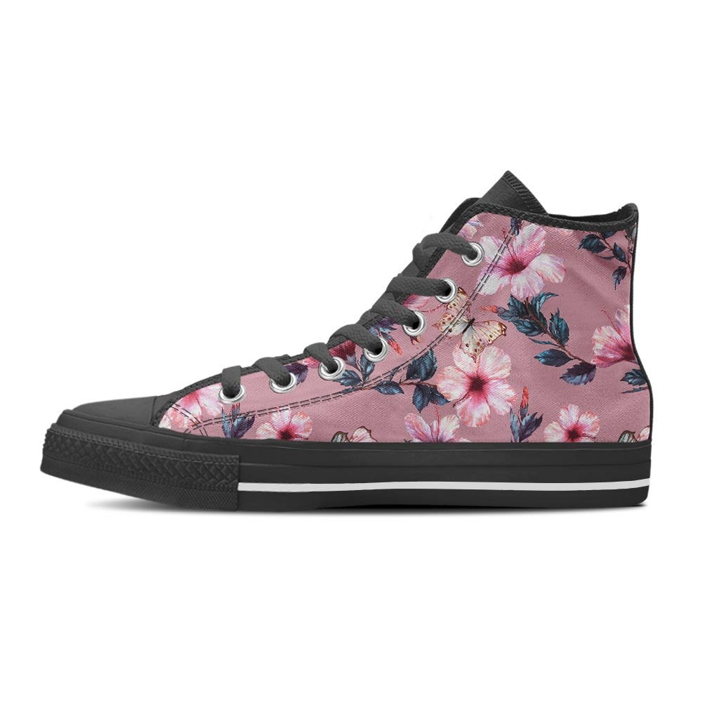 Hand Drawn Hibiscus Print Women's High Top Shoes-grizzshop