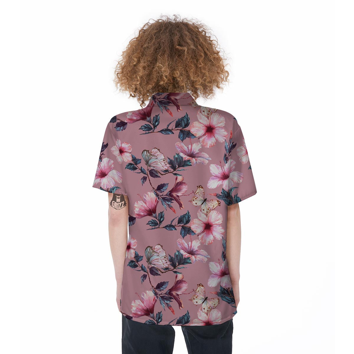 Hand Drawn Hibiscus Print Women's Short Sleeve Shirts-grizzshop