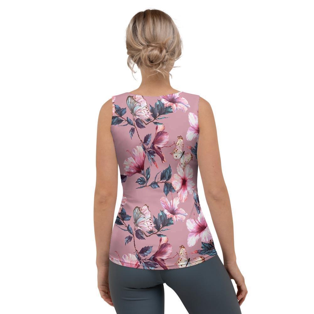 Hand Drawn Hibiscus Print Women's Tank Top-grizzshop