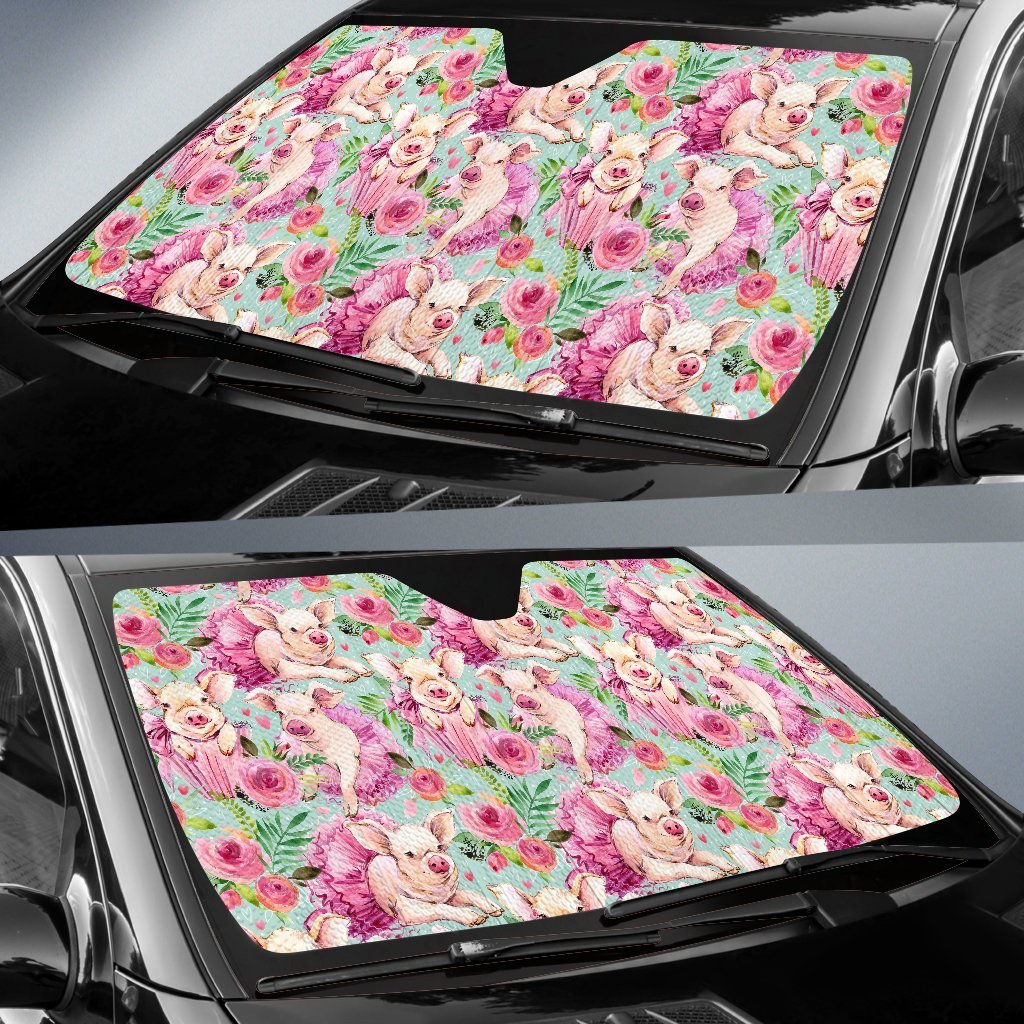 Hand Drawn Pig Pattern Print Car Sun Shade-grizzshop