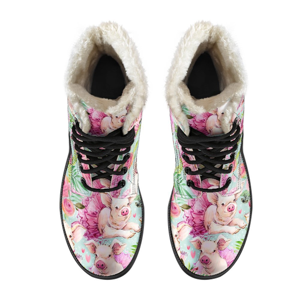 Hand Drawn Pig Pattern Print Comfy Winter Boots-grizzshop