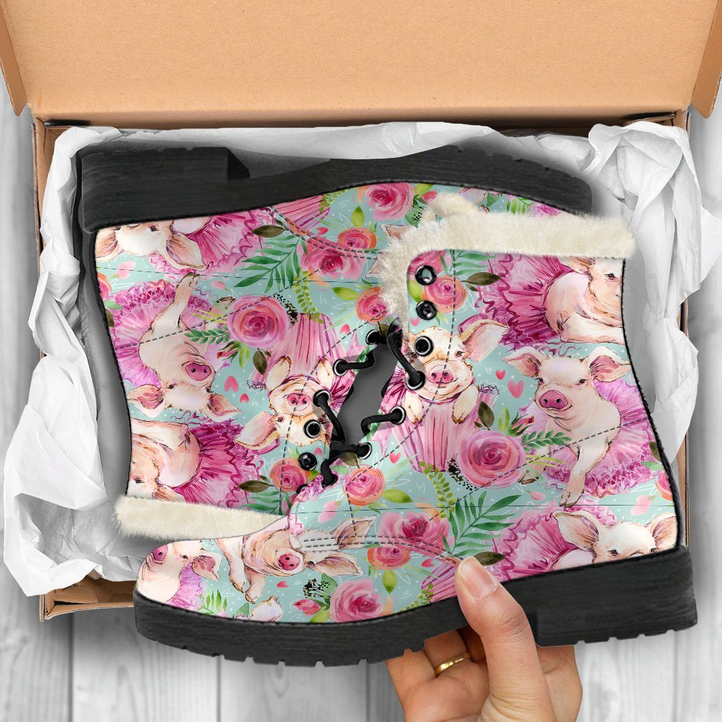 Hand Drawn Pig Pattern Print Comfy Winter Boots-grizzshop