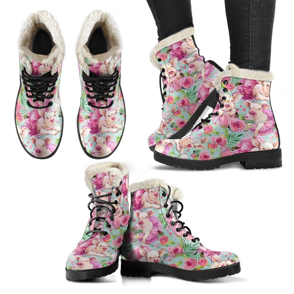 Hand Drawn Pig Pattern Print Comfy Winter Boots-grizzshop