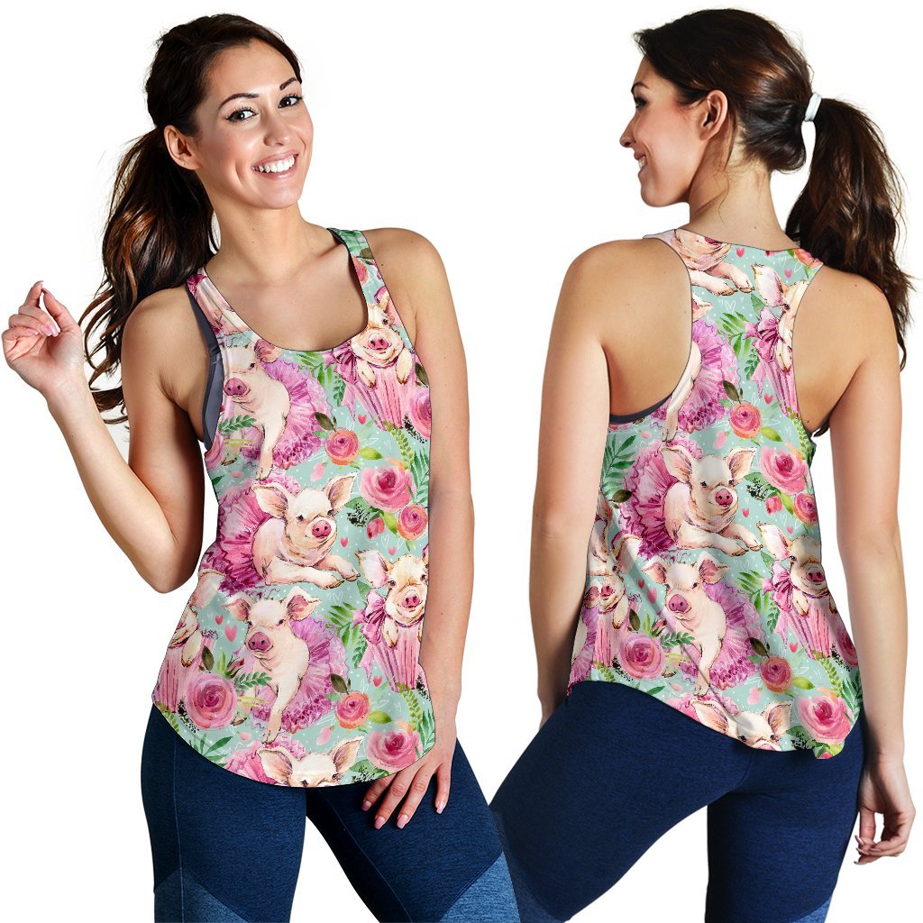 Hand Drawn Pig Pattern Print Women's Racerback Tank Tops-grizzshop