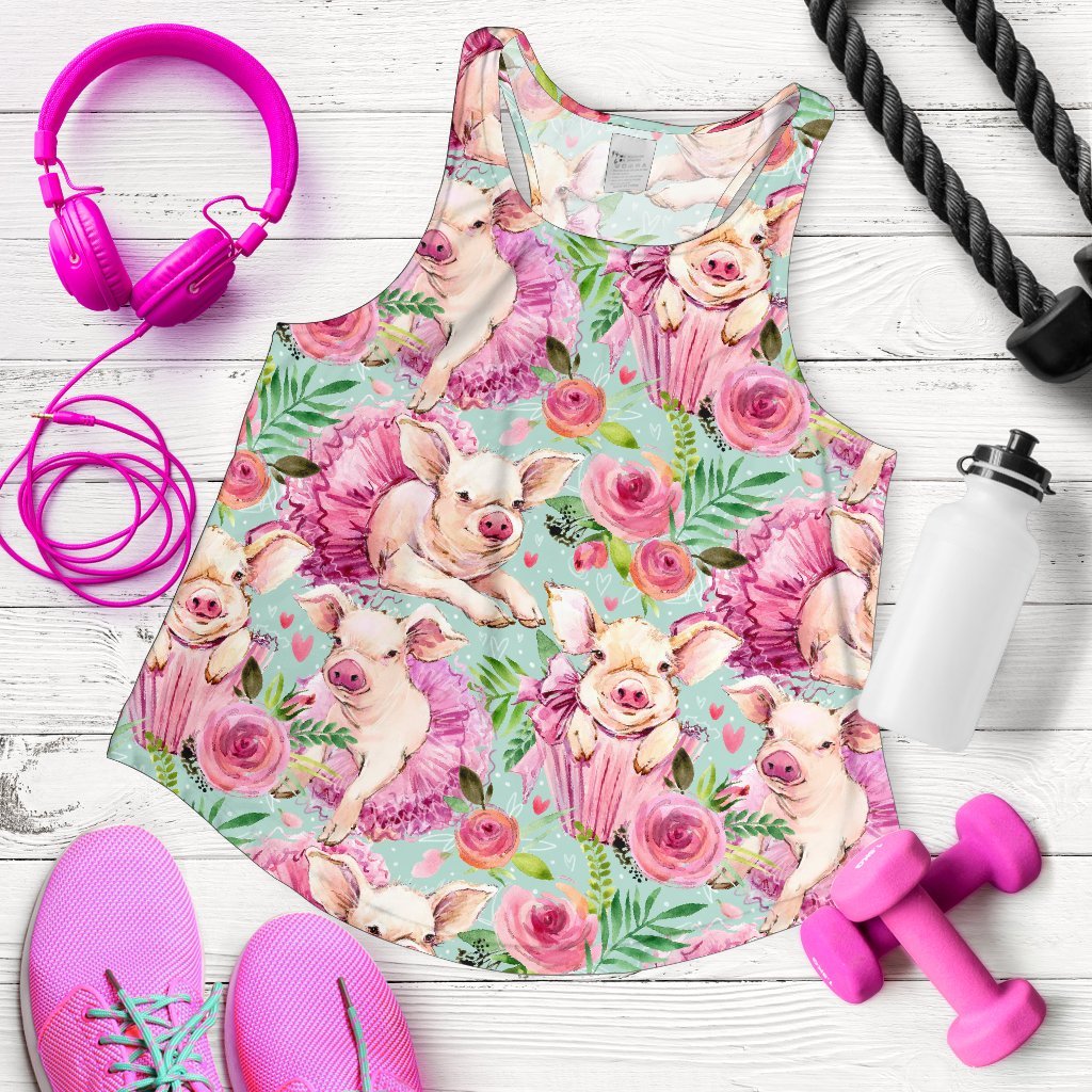 Hand Drawn Pig Pattern Print Women's Racerback Tank Tops-grizzshop