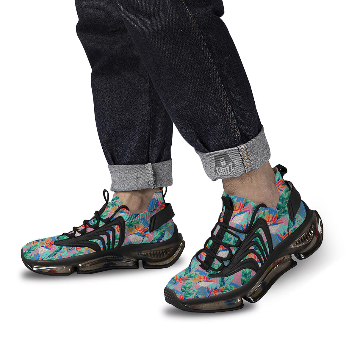 Hand Drawn Watercolor Tropical Print Pattern Black Gym Shoes-grizzshop