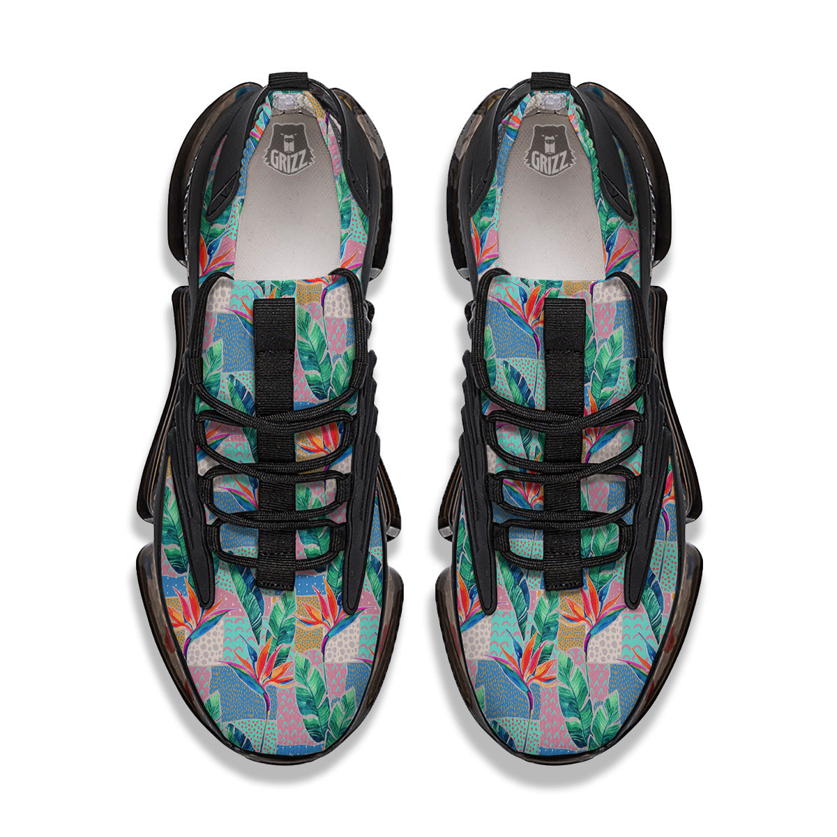 Hand Drawn Watercolor Tropical Print Pattern Black Gym Shoes-grizzshop