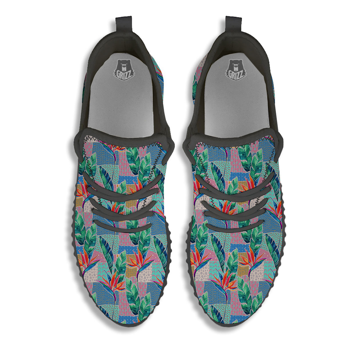Hand Drawn Watercolor Tropical Print Pattern Black Walking Shoes-grizzshop