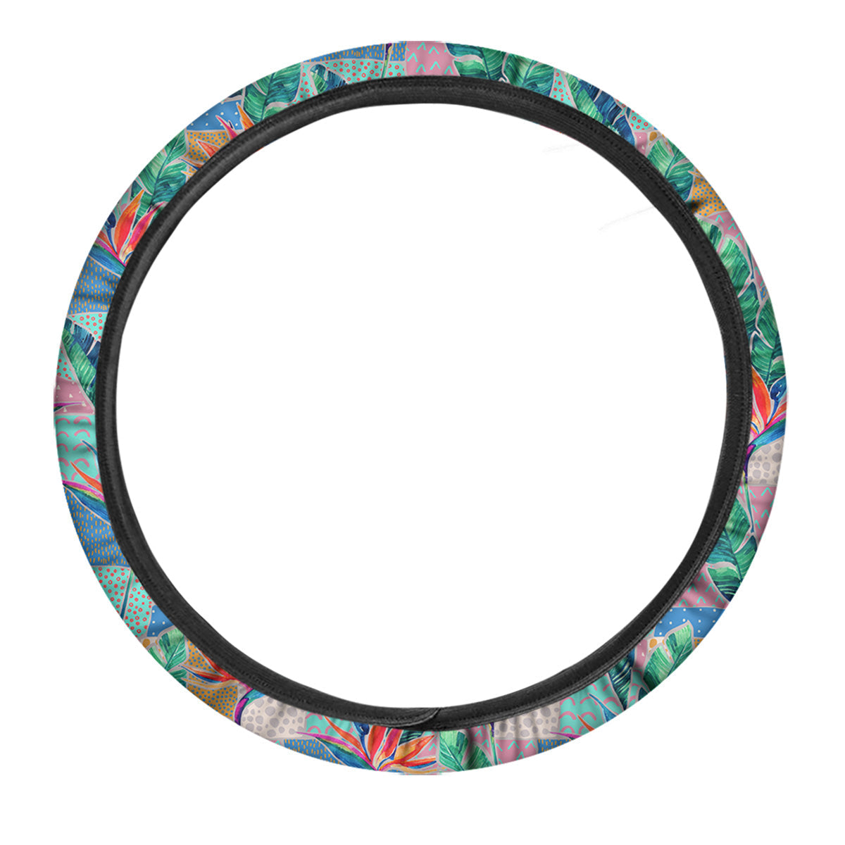 Hand Drawn Watercolor Tropical Print Pattern Car Steering Wheel Cover-grizzshop