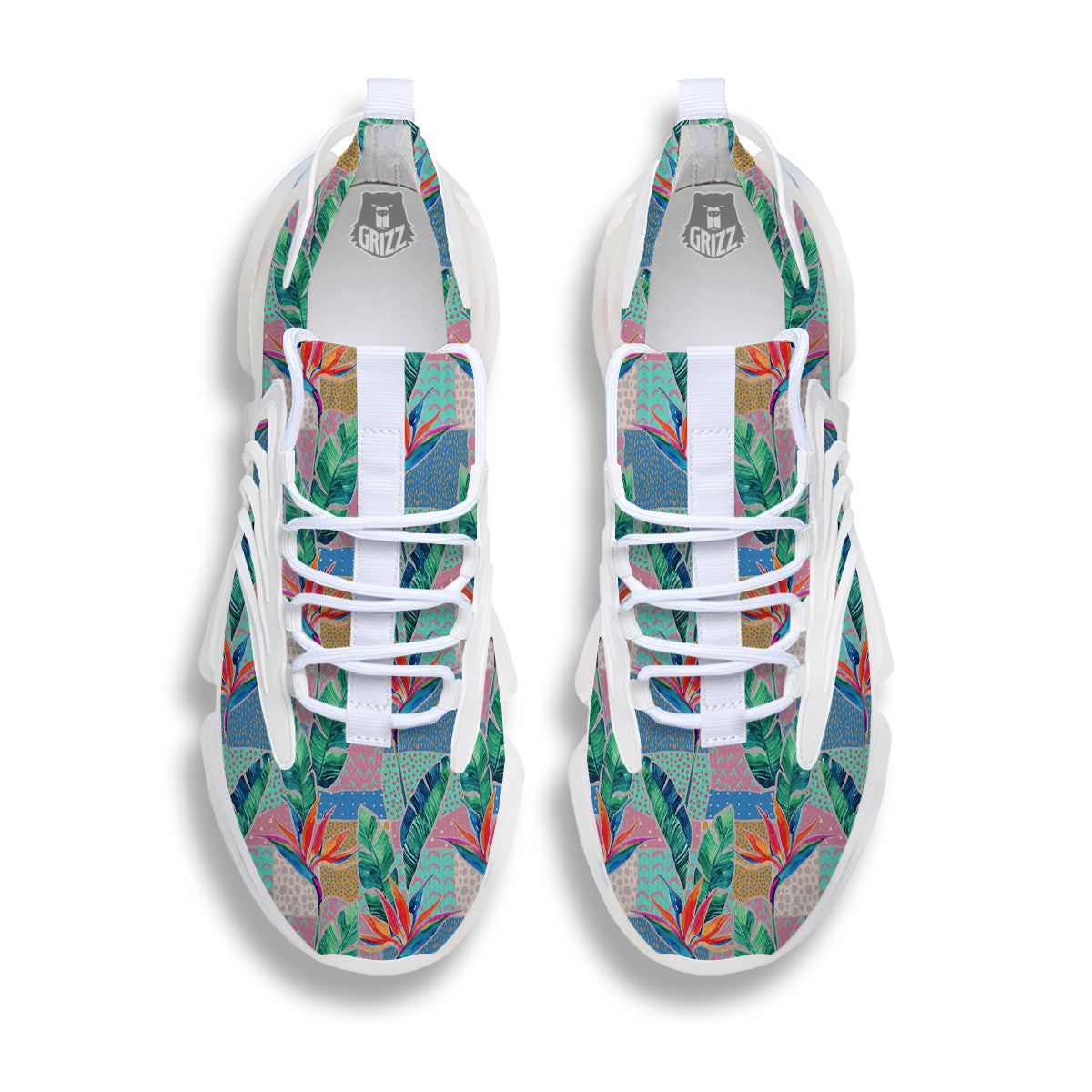 Hand Drawn Watercolor Tropical Print Pattern White Gym Shoes-grizzshop