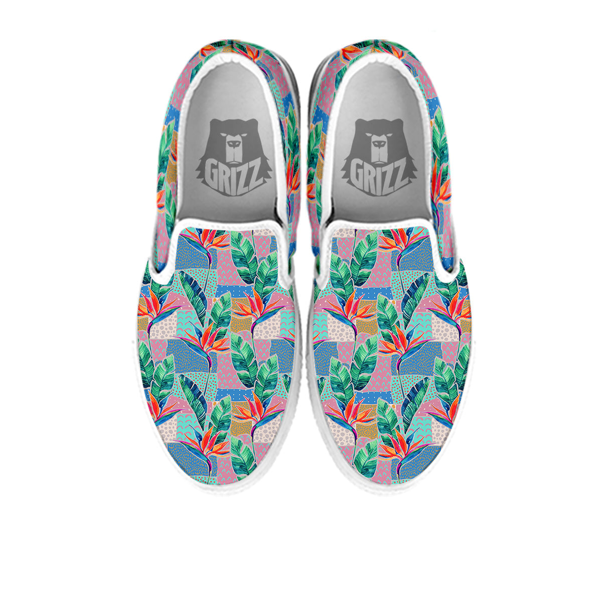 Hand Drawn Watercolor Tropical Print Pattern White Slip On Shoes-grizzshop