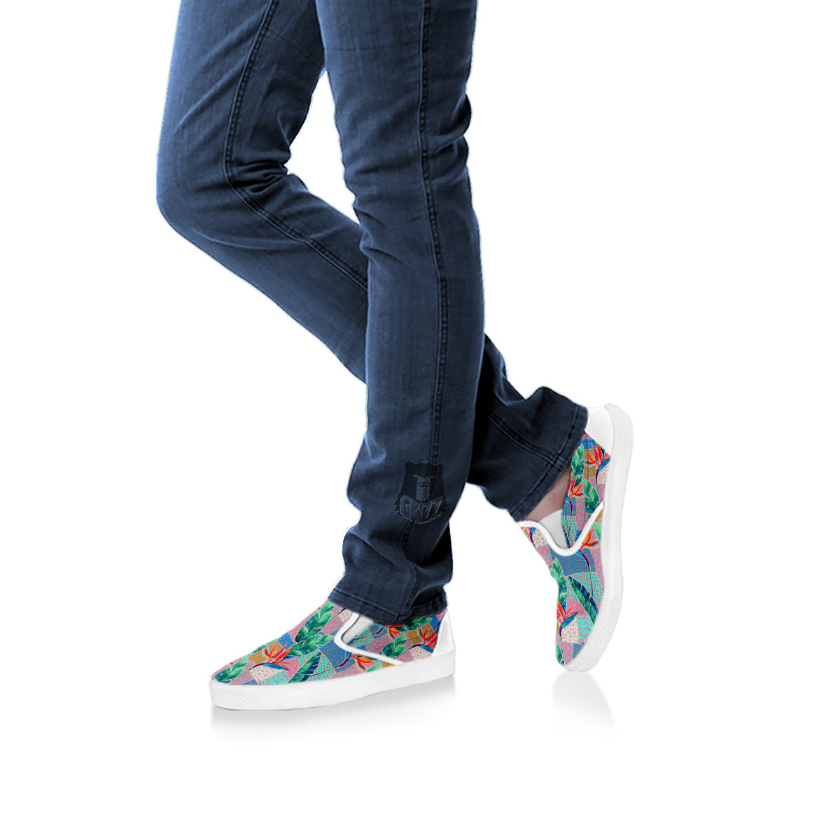 Hand Drawn Watercolor Tropical Print Pattern White Slip On Shoes-grizzshop