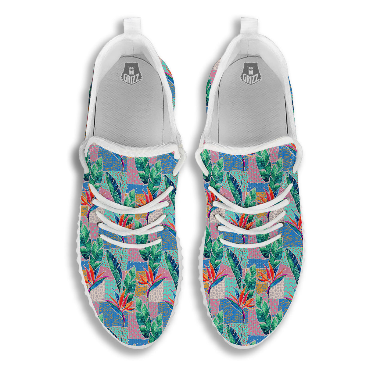 Hand Drawn Watercolor Tropical Print Pattern White Walking Shoes-grizzshop