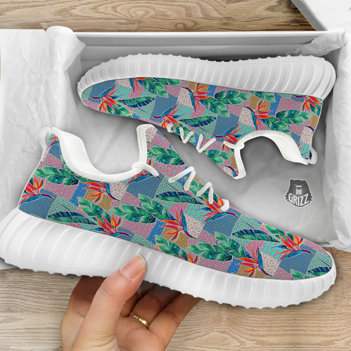 Hand Drawn Watercolor Tropical Print Pattern White Walking Shoes-grizzshop