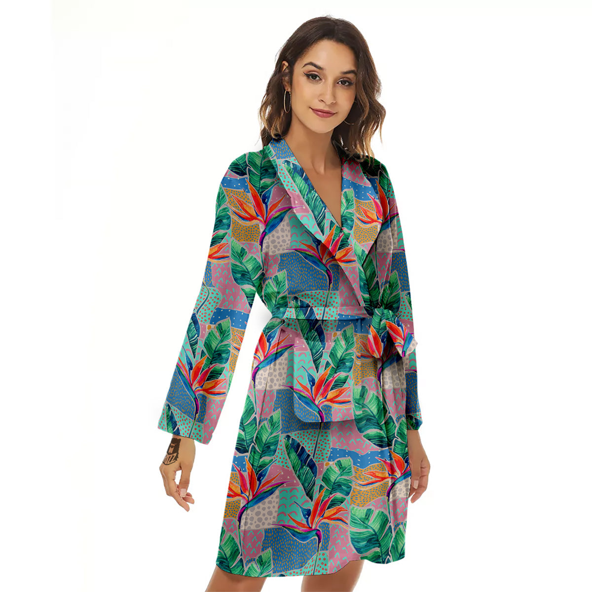 Hand Drawn Watercolor Tropical Print Pattern Women's Robe-grizzshop