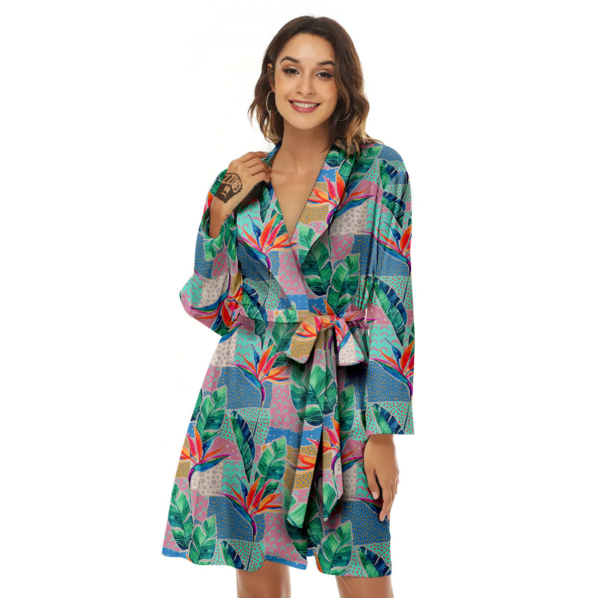Hand Drawn Watercolor Tropical Print Pattern Women's Robe-grizzshop