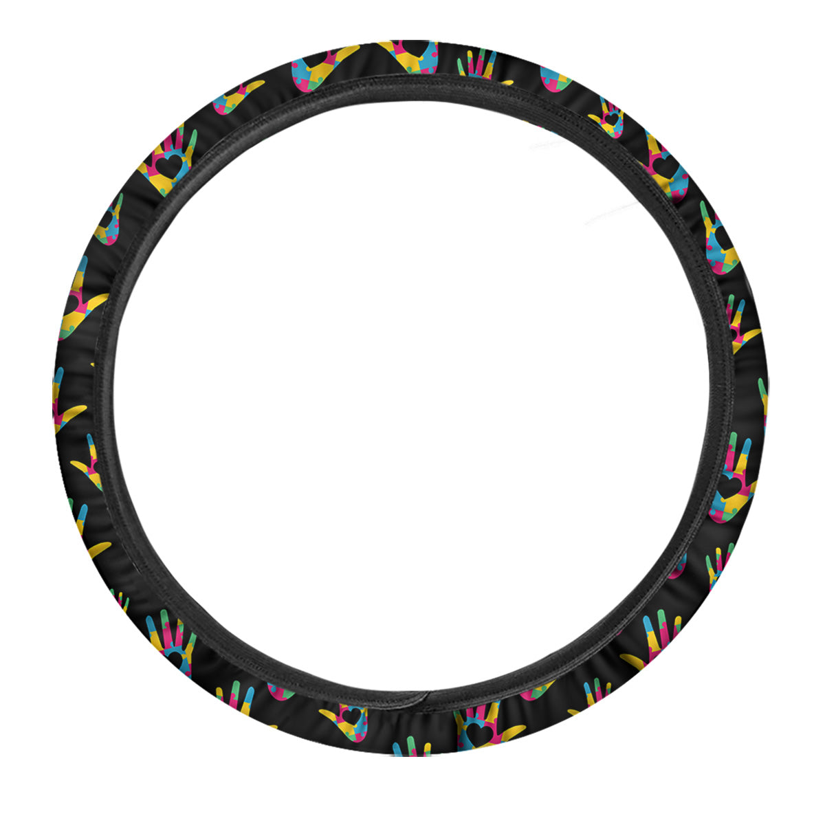 Hand Shaped Autism Day Print Pattern Car Steering Wheel Cover-grizzshop