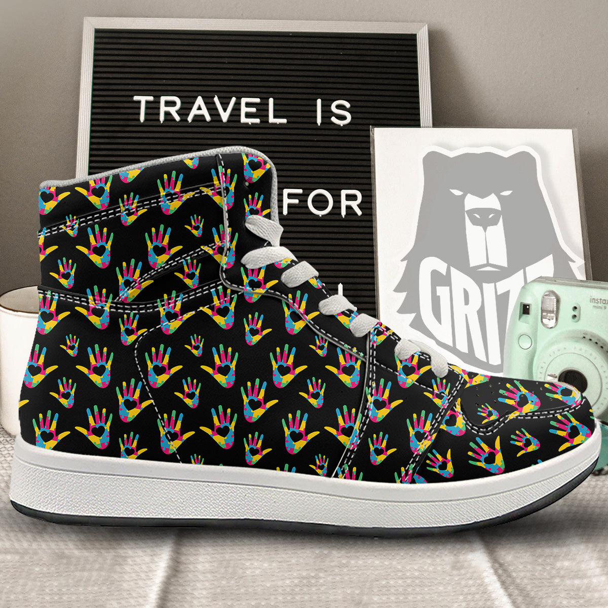 Hand Shaped Autism Day Print Pattern High Top Sneakers-grizzshop