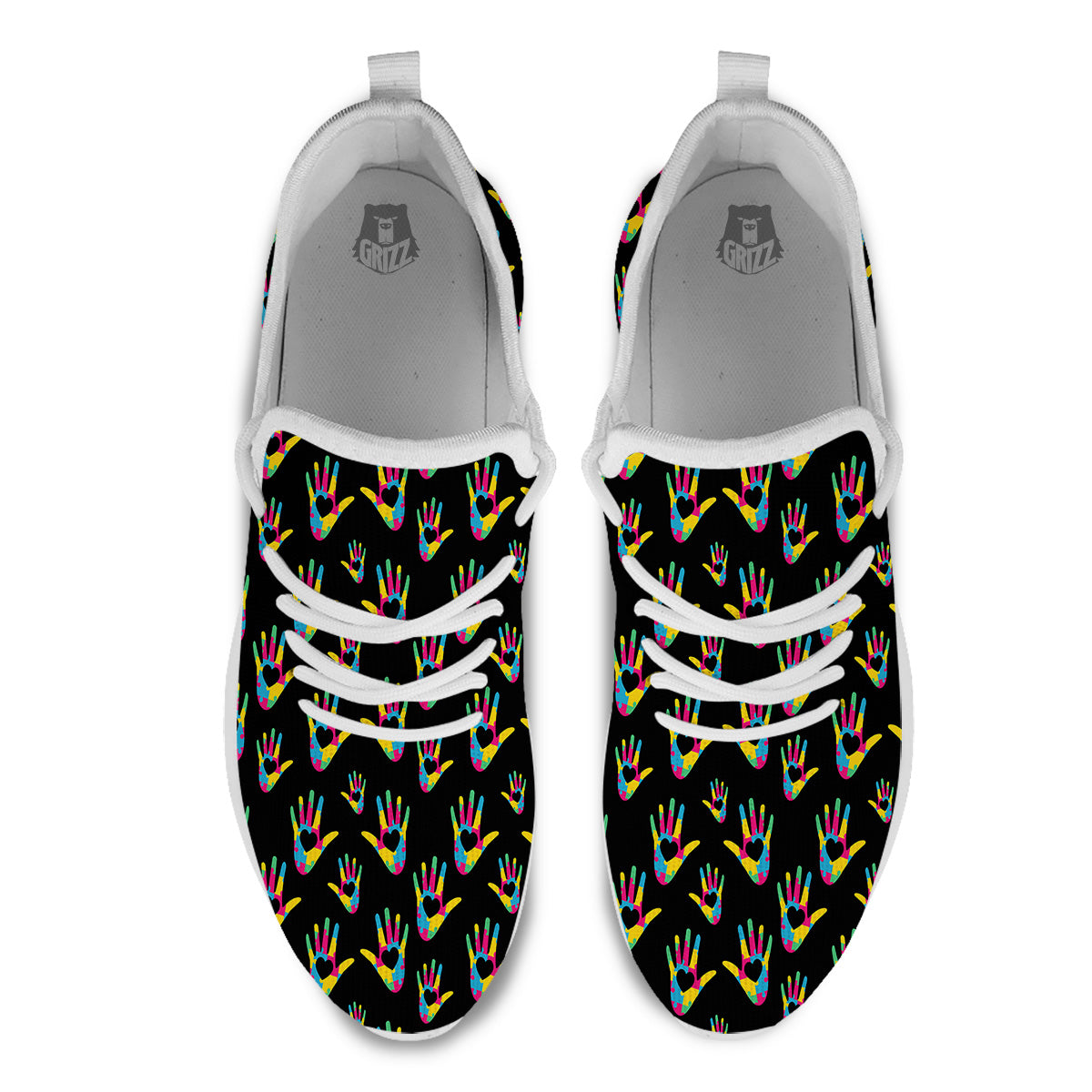 Hand Shaped Autism Day Print Pattern White Athletic Shoes-grizzshop