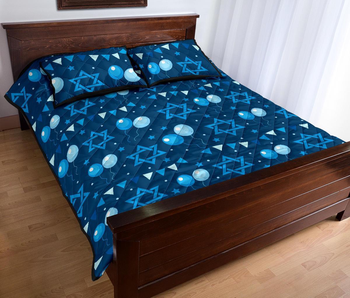 Hanukkah Balloon Print Pattern Bed Set Quilt-grizzshop