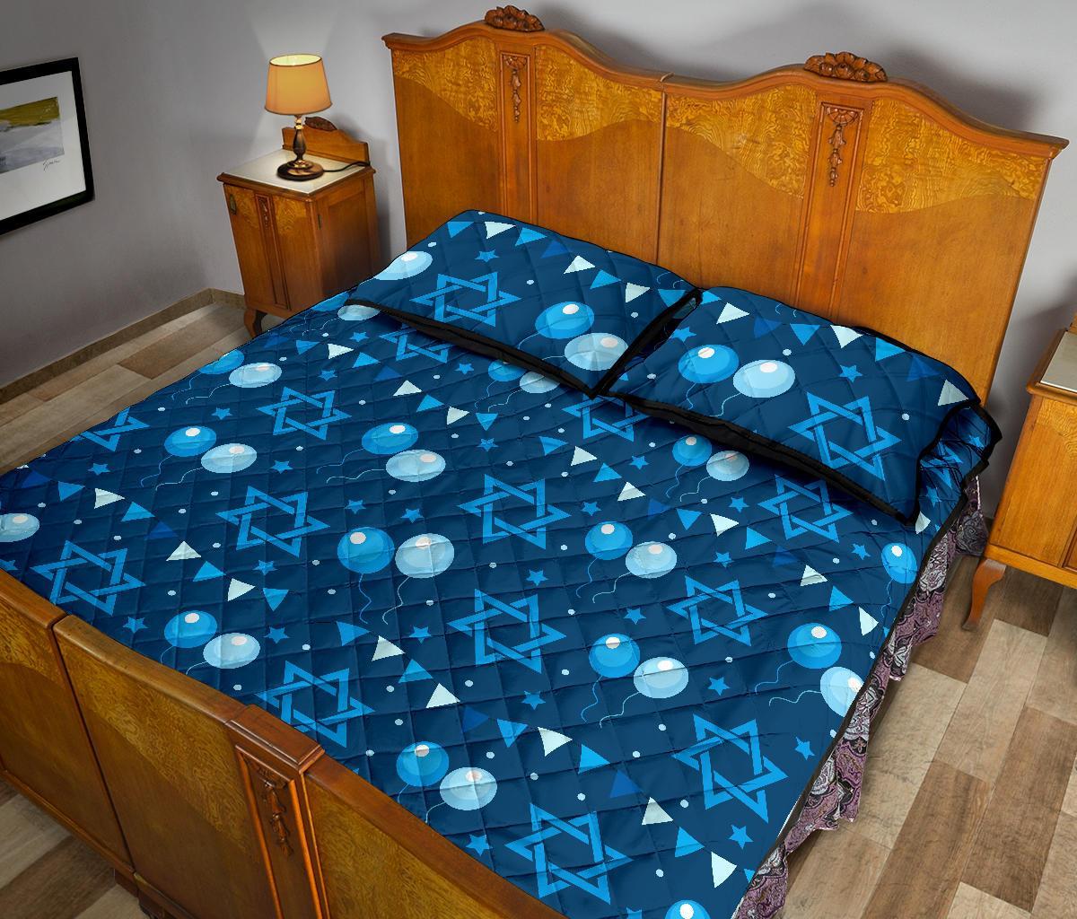 Hanukkah Balloon Print Pattern Bed Set Quilt-grizzshop