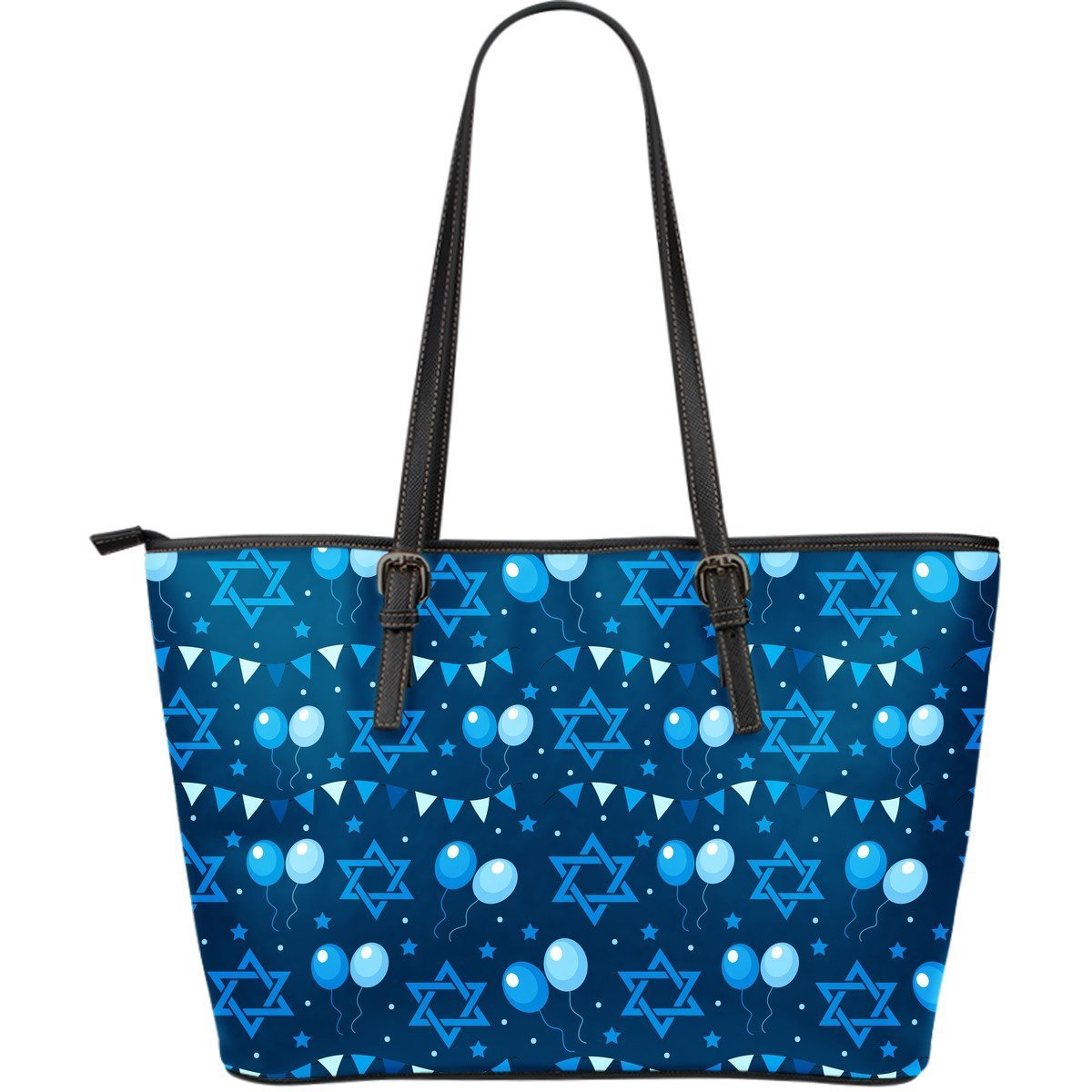 Hanukkah Balloon Print Pattern Leather Tote Bag-grizzshop