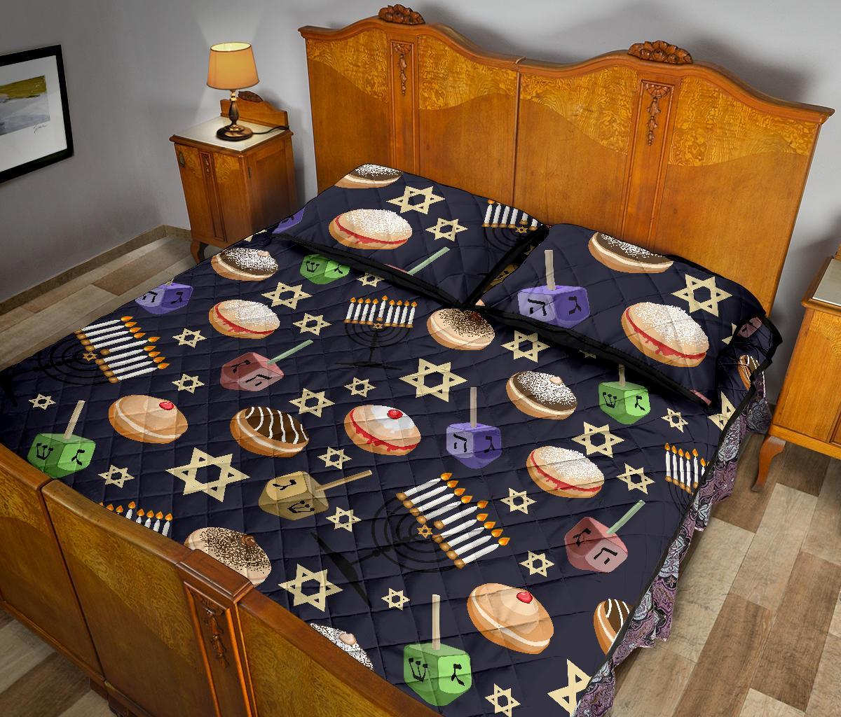 Hanukkah Black Print Pattern Bed Set Quilt-grizzshop