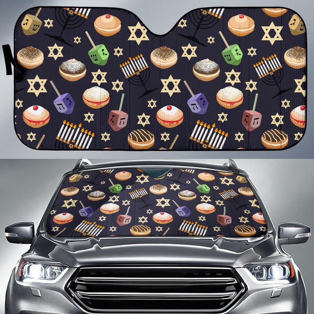 Hanukkah Black Print Pattern Car Sun Shade-grizzshop