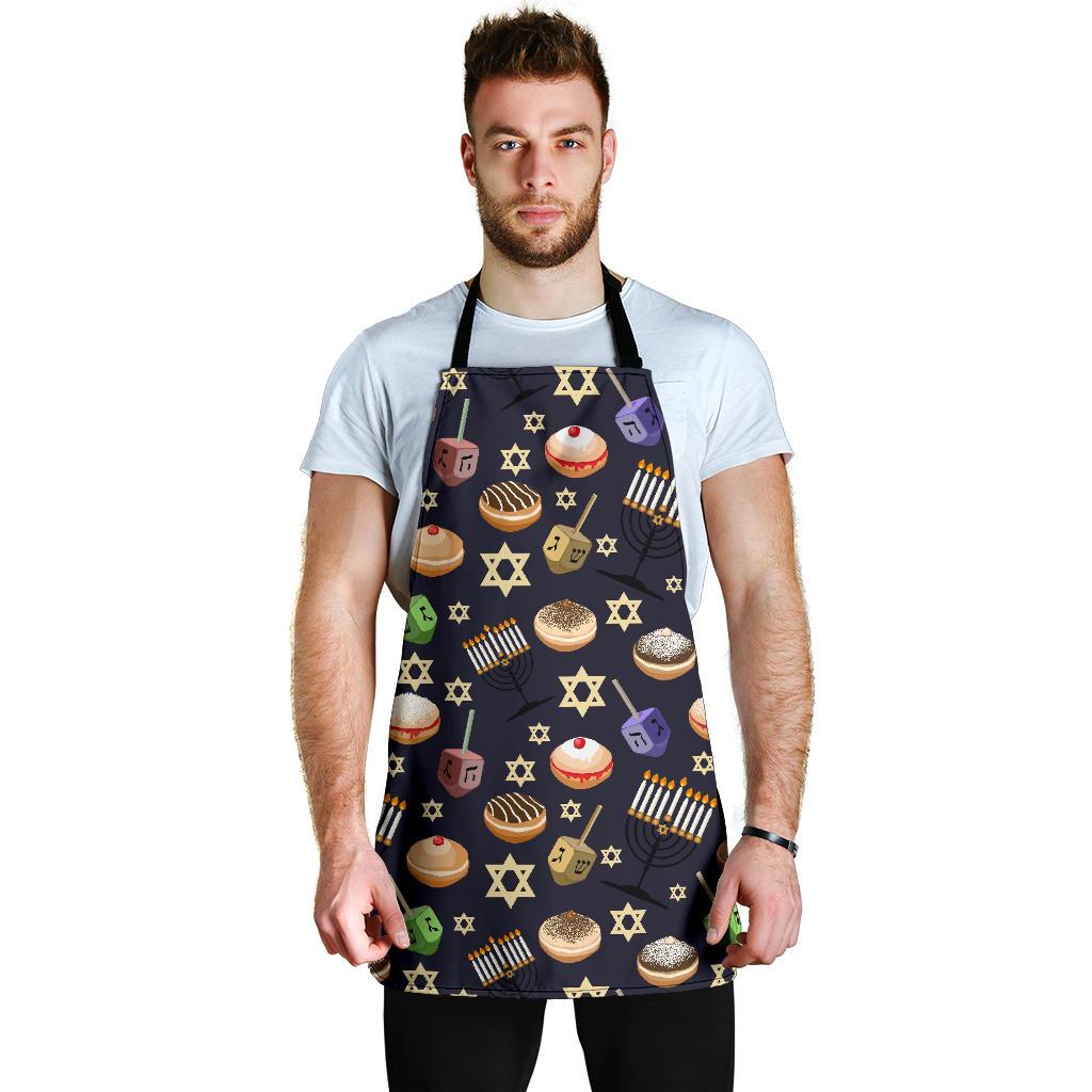 Hanukkah Black Print Pattern Men's Apron-grizzshop