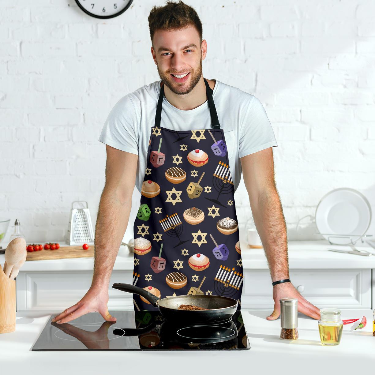 Hanukkah Black Print Pattern Men's Apron-grizzshop