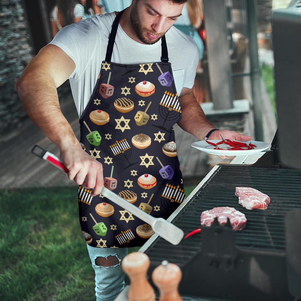 Hanukkah Black Print Pattern Men's Apron-grizzshop