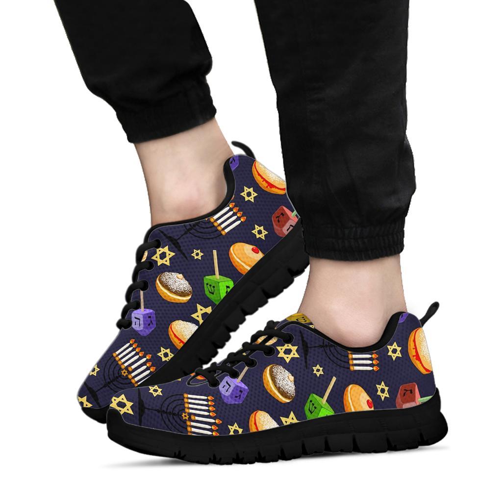 Hanukkah Black Print Pattern Sneaker Shoes For Men Women-grizzshop