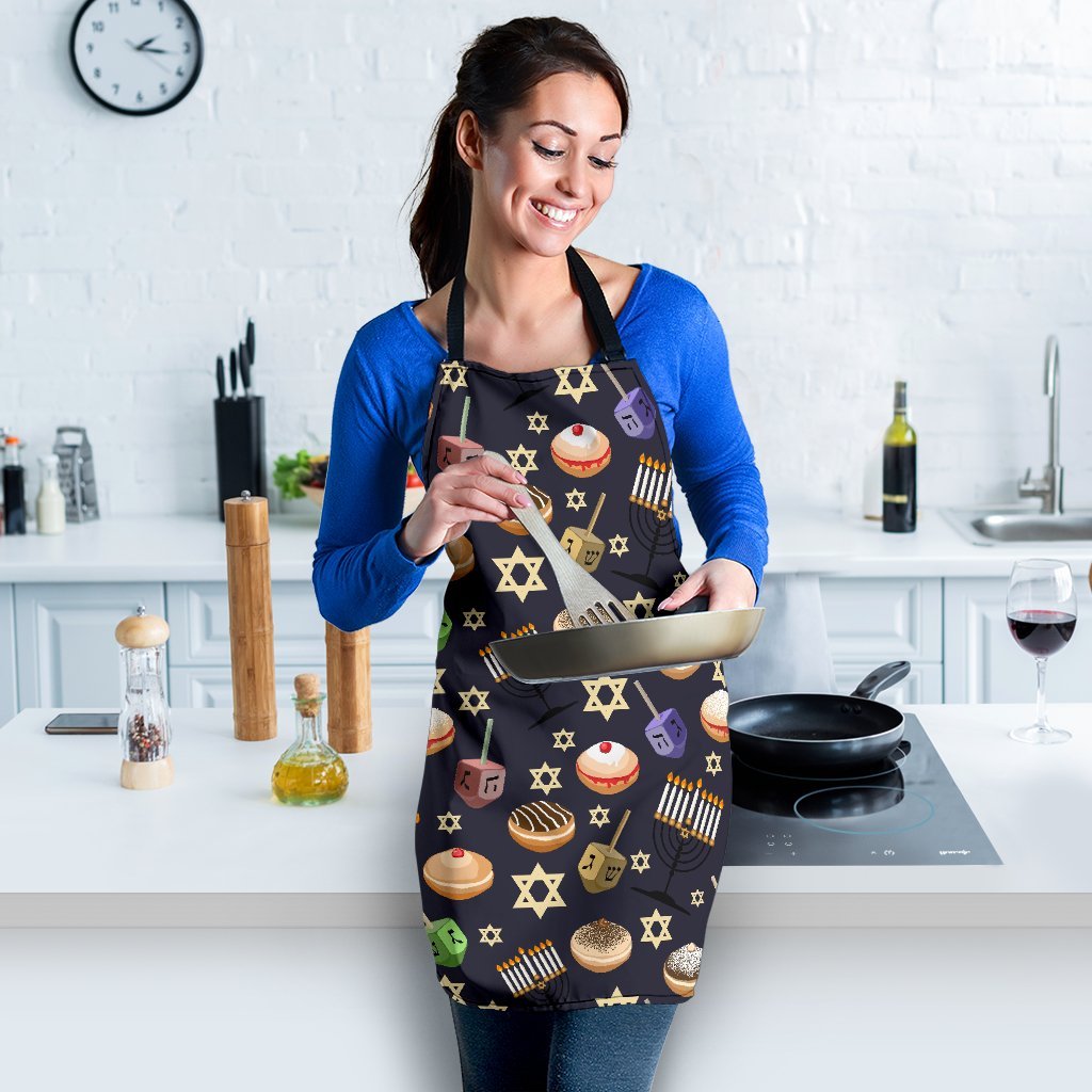 Hanukkah Black Print Pattern Women's Apron-grizzshop