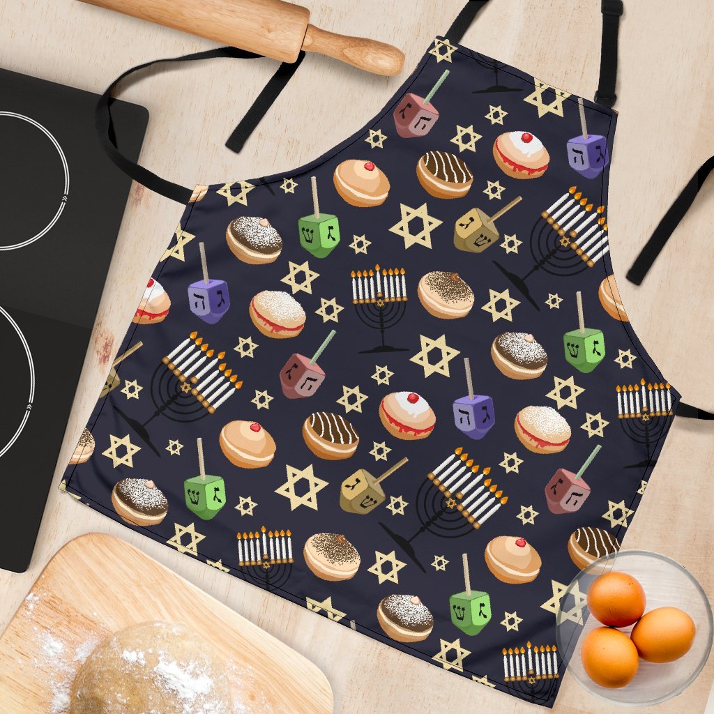 Hanukkah Black Print Pattern Women's Apron-grizzshop