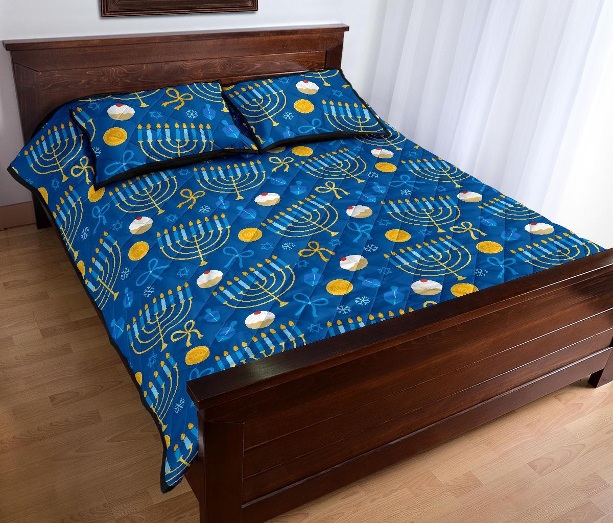 Hanukkah Pattern Print Bed Set Quilt-grizzshop