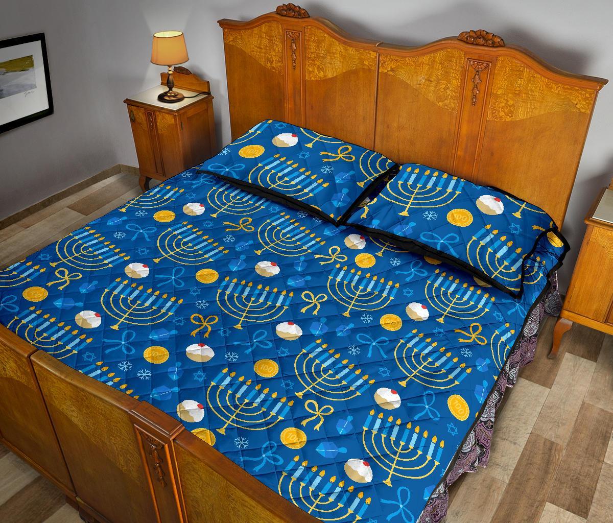 Hanukkah Pattern Print Bed Set Quilt-grizzshop