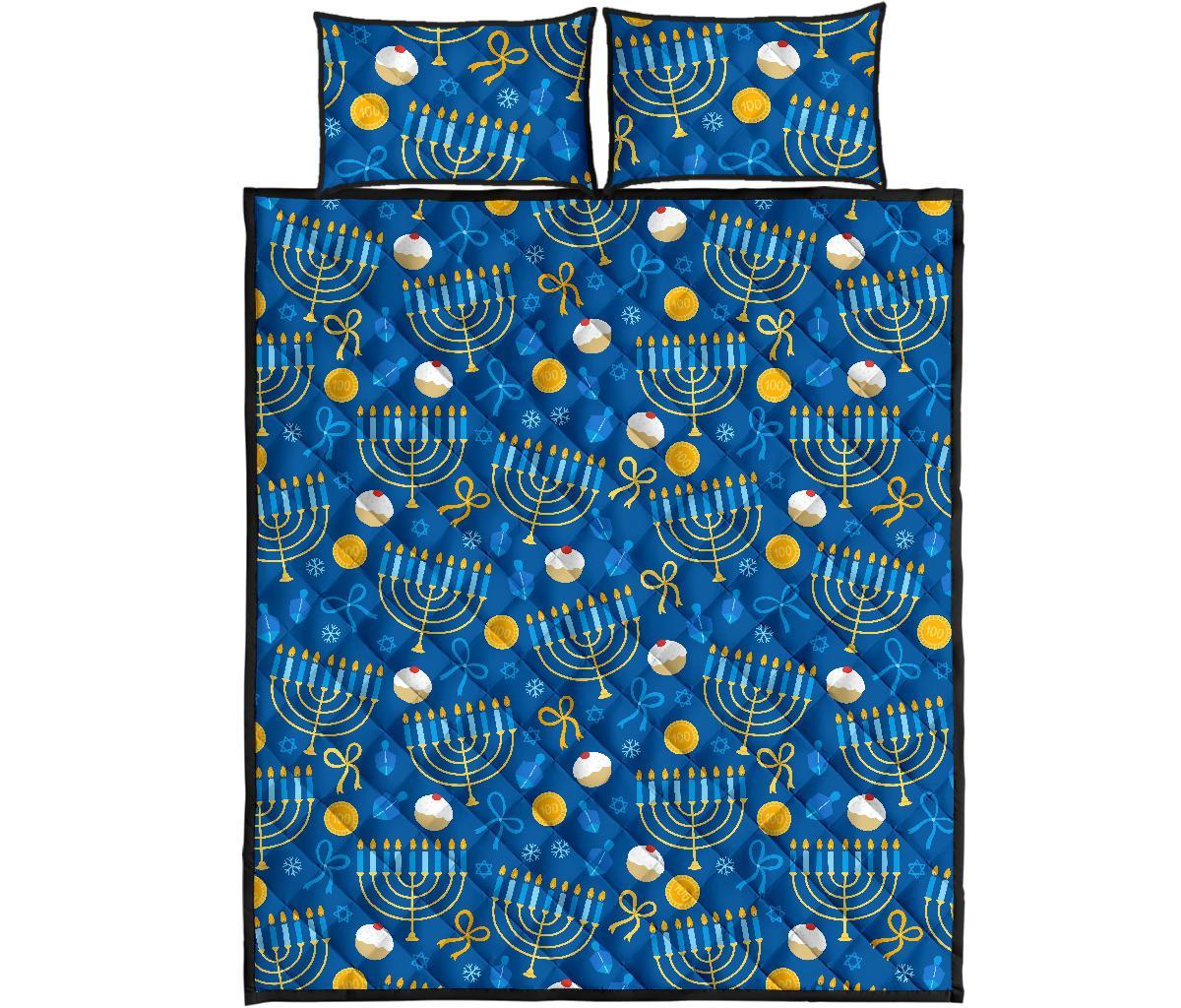 Hanukkah Pattern Print Bed Set Quilt-grizzshop