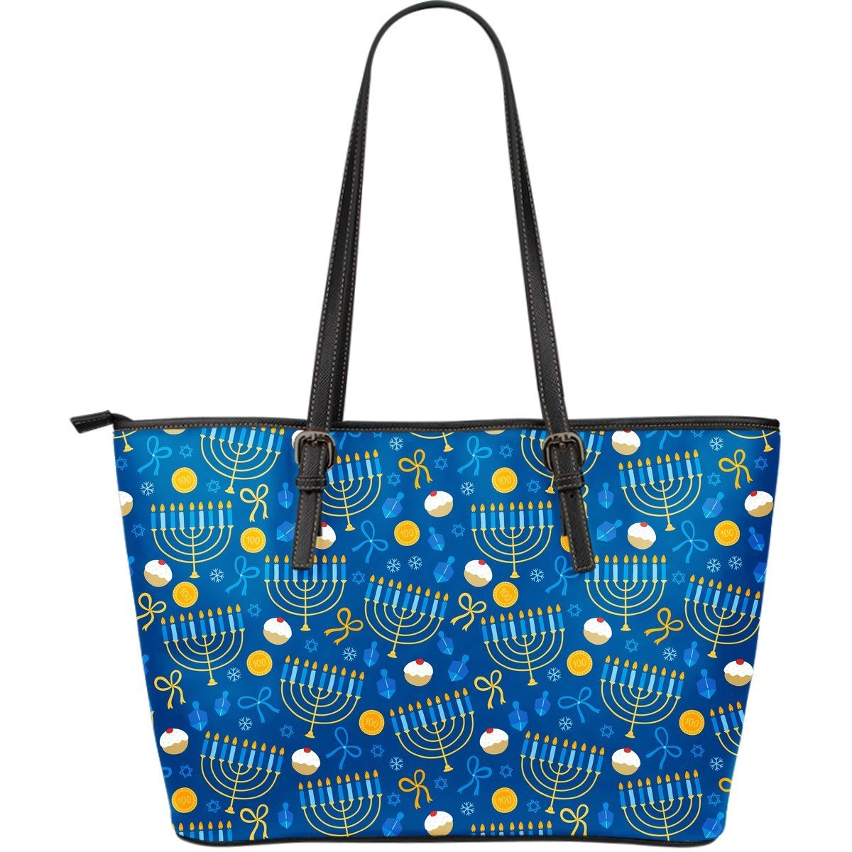 Hanukkah Pattern Print Leather Tote Bag-grizzshop