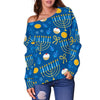 Hanukkah Pattern Print Women Off Shoulder Sweatshirt-grizzshop