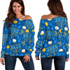Hanukkah Pattern Print Women Off Shoulder Sweatshirt-grizzshop