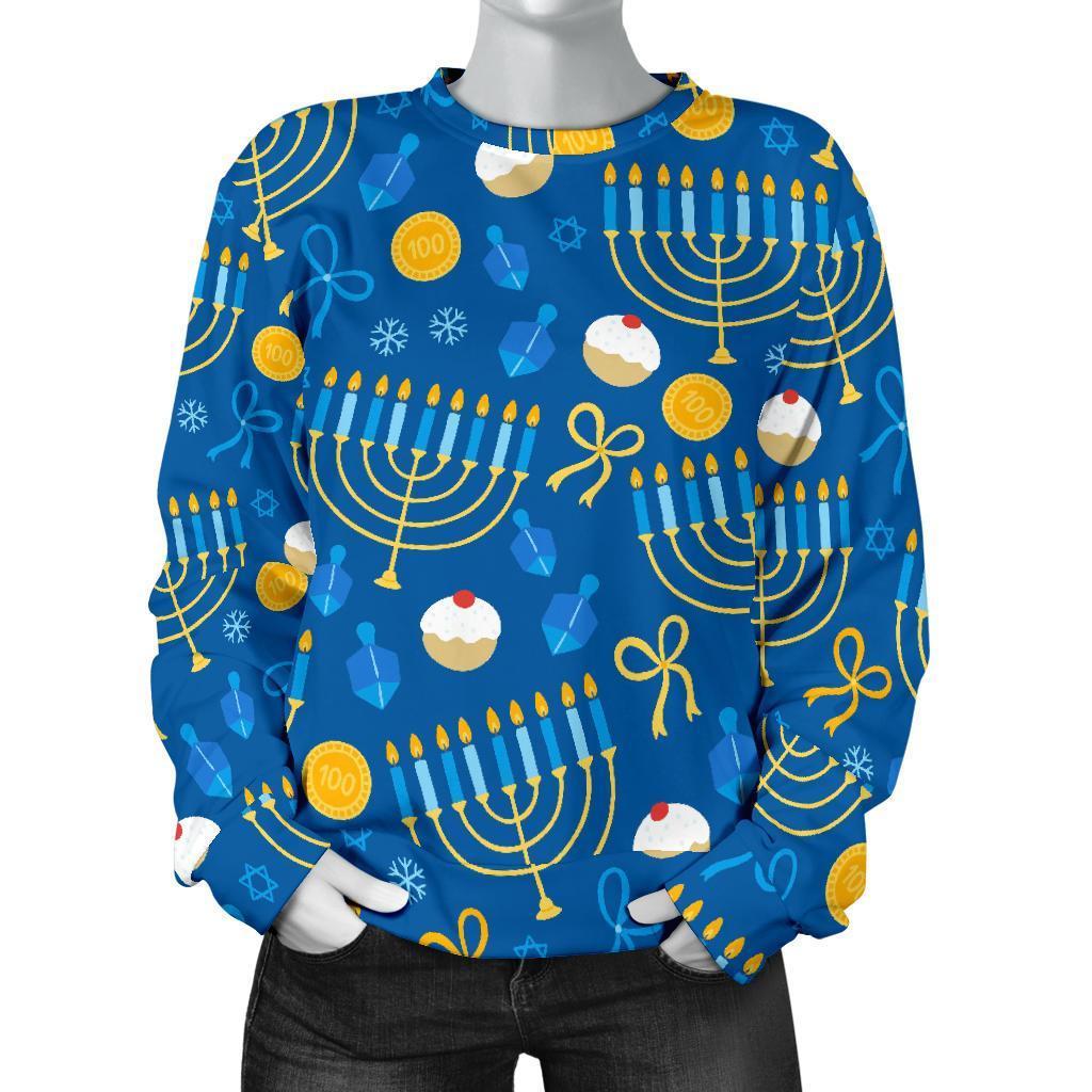 Hanukkah Pattern Print Women's Sweatshirt-grizzshop