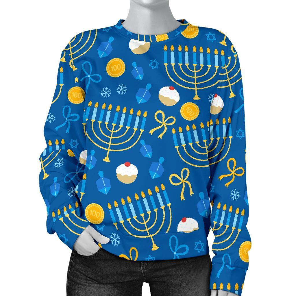 Hanukkah Pattern Print Women's Sweatshirt-grizzshop